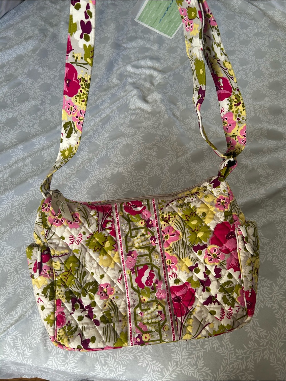 Vera Bradley Quilted Floral Crossbody in Pink, Green & Cream
